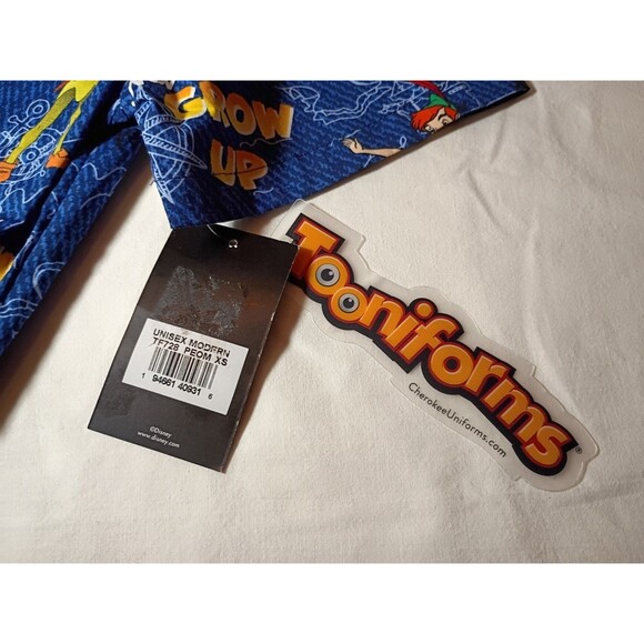 Peter Pan Cherokee Scrubs Disney Tooniforms Unisex V Neck Top TF728 PEOM XS - Picture 2 of 5